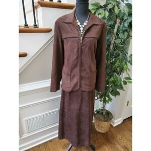 First Option Too Women Brown Polyester Long Sleeve 2 Piece Suit 18W